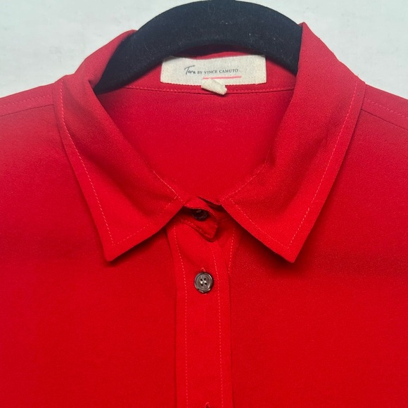 Two by Vince Camuto Women Red Long Sleeve Silk Blouse button detail size small‎ - Picture 9 of 11